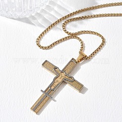 Two Tone Religion 201 Stainless Steel Jesus Cross Pendant 304 Stainless Steel Box Chain Necklaces&nbsp;SA-CBA3211-02GP