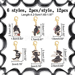 12Pcs 6 Style Gothic Style Plague Doctor Raven Moon Alloy Enamel Pendant Stitch Markers&nbsp;HJEW-NB00007