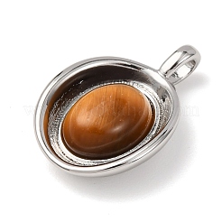 天然石タイガーアイペンダント  ラックメッキ真鍮発見  長持ちメッキ  フラットラウンドのチャーム  プラチナ  18.5x12.5x5.5mm  穴：3.5x2mm&nbsp;KK-A279-16P