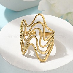 Ion Plating(IP) 304 Stainless Steel Wave Open Cuff Ring for Women&nbsp;RJEW-M025-01G