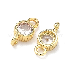 Brass Pave Cubic Zirconia Flat Round Connector Charms&nbsp;KK-P348-11G-03