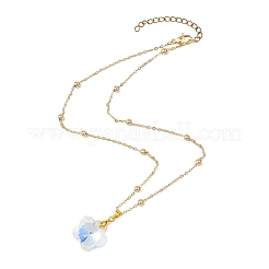 Clear AB Glass Faceted Pendant Brass Round Ball Cable Chain Necklaces for Women&nbsp;NJEW-JN05640-01