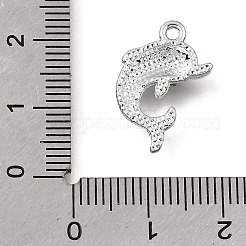 UVメッキ合金クリスタルラインストーンペンダント  イルカのチャーム  プラチナ  19x13x3mm  穴：1.6mm&nbsp;RB-CBAD37D-20P