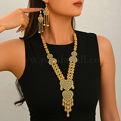 Luxury Vintage Alloy Heart Hollow Tassel Earrings & Necklaces Set for Women Wedding Party Dress&nbsp;HJ0822