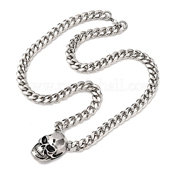 304 Stainless Steel Skull Pendant Cuban Link Chain Necklaces Hand Polished&nbsp;NJEW-C099-06AS