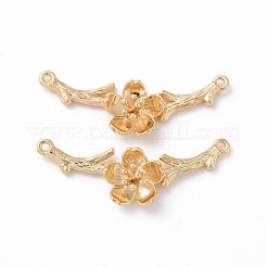 真鍮製リンクコネクター  18KGP本金メッキ  枝/梅の花  35x13x5.5mm  穴：1.2mm&nbsp;X-KK-S350-321