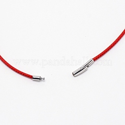 ポリエステルワックスコードネックレス作り  304ステンレススチール製バヨネット留め具付き  ステンレス鋼色  レッド  41x0.2cm&nbsp;MAK-WH0009-05A-02