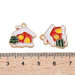 合金エナメルチャーム  クリスマステーマ  ライトゴールド  ハウス  18x18x1.5mm  穴：1.6mm&nbsp;ENAM-I061-01KCG-10