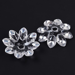 メッキアクリルビーズキャップ  多面カット  花  半分メッキ  ホワイト  37x35x8.5mm  穴：4.9mm&nbsp;OACR-H118-04B