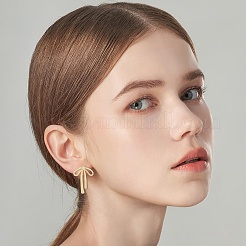 2ペア2色真鍮とクリアキュービックジルコニアスタッドピアス、女性用  蝶結び  プラチナ·ゴールデン  22x16mm  1ペア/カラー&nbsp;EJEW-HS0001-01