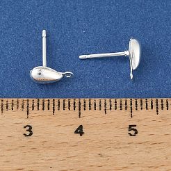 ティアドロップ真鍮スタッドピアスのパーツ  鉛フリー＆カドミウムフリー＆ニッケルフリー  カン付き  銀  9x4mm  穴：0.9mm  ピン：10x1mm&nbsp;KK-H258-12S
