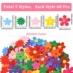 300個 5スタイルの花の不織布アクセサリー  衣装帽子バッグ飾りアクセサリー  ミックスカラー  18.5~26x19~26.5x0.5~1mm  60個/スタイル&nbsp;DIY-SC0031-15