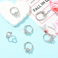 6Pcs Adjustable Brass Micro Pave Clear Cubic Zirconia Finger Ring Components&nbsp;ZIRC-BBC0003-43