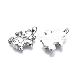 変色しない304ステンレススチールペンダント  丸カン付き  クマ  ステンレス鋼色  17.5x14x3.5mm  丸カン：3.8x0.6ミリ  2.6mm内径&nbsp;LS-STAS-S116-410P