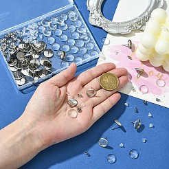 160Pcs 4 Styles Flat Round 304 Stainless Steel Stud Earring Settings with Transparent Glass Cabochons with 304 Stainless Steel Ear Nuts with Plastic Ear Nuts&nbsp;FIND-YW0005-37