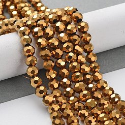 ファセット (32 ファセット) 電気めっきガラス ビーズ 連売り  ラウンド  黄金メッキ  6x5mm  穴：1mm  約88~91個/連  19.49~20.08インチ（49.5~51cm）&nbsp;X-EGLA-R042-6mm-03