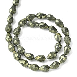 天然石パイライトビーズ連売り  多面カットティアドロップ  12~13x8~8.5x8~8.5mm  穴：1.2mm  約31個/連  15~15.08''（38.1~38.3センチメートル）&nbsp;G-D067-J04