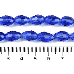 透明ガラスビーズ連売り  多面カット  ティアドロップ  ミディアムブルー  11.5x8mm  穴：1.2mm  約55~57個/連  25.59インチ（65cm）&nbsp;EGLA-N013-T8mm-D11