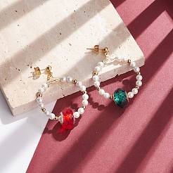 Shell Pearl Beaded Ring Dangle Stud Earrings with Colorful Glass&nbsp;EJEW-TA00095
