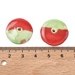 ヴィンテージの手作りツートンカラーの磁器ビーズ  ディスク  フラットラウンド  淡緑色  21~23x5~6mm  穴：2mm&nbsp;PORC-NH0002-01C