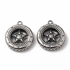 バイキング 304 ステンレススチールペンダント  星付きタイヤ  アンティークシルバー  34x29x6.5mm  穴：3mm&nbsp;STAS-L262-28AS