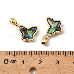 天然パウア貝の蝶のチャーム  真鍮のセッティングで  18KGP本金メッキ  11x13.5x3.5mm  穴：5x2mm&nbsp;KK-G538-22G