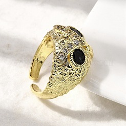 Brass Micro Pave Cubic Zirconia Adjustable Cuff Rings for Women&nbsp;RJEW-L130-006G