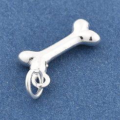 スターリングシルバーのチャーム925個、スタンプと丸カン925個付き  銀色のメッキ  犬用の骨  11x6x2mm  穴：2mm&nbsp;STER-S007-01B-S
