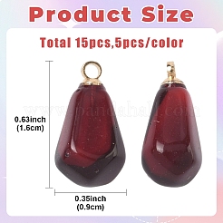 15本3色レジンペンダント  金メッキ鉄ループ付き  模造食品  ザクロの種  ミックスカラー  16x9mm  5個/カラー&nbsp;RESI-YW0006-02