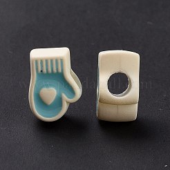 ラバー加工アクリルヨーロッパビーズ  エナメル  大穴ビーズ  ハートのついた手袋  ミックスカラー  13x9.5x7.5mm  穴：4mm&nbsp;SACR-E009-23