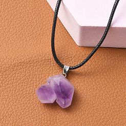 天然石アメジストペンダントネックレス  ワックスコードとカーブチェーン付き  17.59インチ（44.7cm）  1.5mm&nbsp;X-NJEW-E146-01