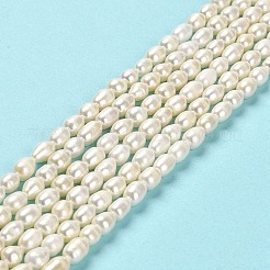 天然養殖淡水パールビーズ連売り  ライス  グレード2a+  ホワイト  6.5~7x5~5.5mm  穴：0.5mm  約49個/連  13.86''（35.2センチメートル）&nbsp;PEAR-E016-169
