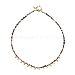 Natural Multicolor Tourmaline Faceted Rondelle Baded Necklaces with 201 Stainless Steel Teardrop Charms&nbsp;NJEW-JN06428-01