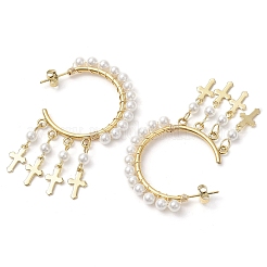 Cross Shell Pearl Dangle Stud Earrings&nbsp;EJEW-JE06185-01