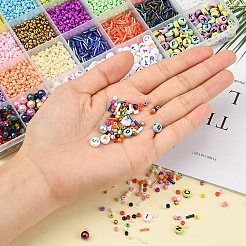 DIYジュエリーセット製作キット  8/0つの丸いガラスシードビーズを含む  アクリルビーズ  チベット風アロイペンダント10個  弾性水晶の線  試験チューブ  ピンセット  はさみと針  合金製カニカン  鉄のイヤリングフック＆オープン丸カン  真鍮製リング  ミックスカラー  ビーズ：5715個/セット&nbsp;DIY-YW0003-37