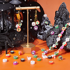 200個のハロウィーン/クリスマステーマ手作りポリマークレイビーズ  混合図形  ミックスカラー  9~12x6~12x4.5~5mm  穴：1.4~1.5mm&nbsp;CLAY-SC0001-44