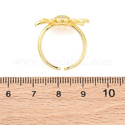 女性用真鍮マイクロパヴェクリアキュービックジルコニアカフリング  ヒマワリ  ラックめっき  カドミウムフリー＆鉛フリー  長持ちメッキ  18KGP本金メッキ  14x22.5mm  内径: 調節可能&nbsp;RJEW-U047-28G