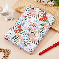 リネンのルーズリーフプランナーノートカバー  バインダーカバー  花模様の長方形  ホワイト  235x170x29mm&nbsp;OFST-WH0050-042A-02