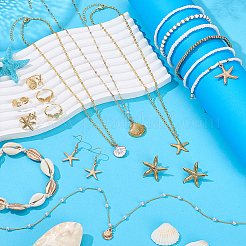 Ocean Theme Brass & 304 Stainless Steel Necklaces & Bracelets & 304 Stainless Steel Earring & Brass Cuff Rings Sets&nbsp;SJEW-PH00008