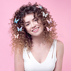 24個 12色布製蝶ワニ口ヘアクリップ  鉄製ラインストーンクリップ付き  ミックスカラー  40x50x8mm  2個/カラー&nbsp;FIND-CP0002-47