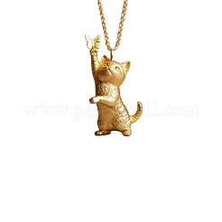 女性用、蝶のペンダントが付いた猫の合金ネックレス  ゴールドカラー  15.75インチ（40cm）&nbsp;WG044B0-01