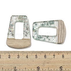 ウッドペンダント  樹脂と金箔  台形  ダークシーグリーン  37.5x27.5x4mm  穴：2mm&nbsp;FIND-B042-11A