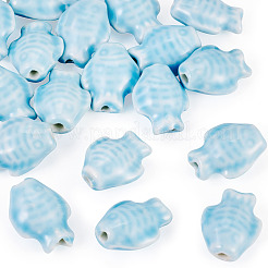 手作りの磁器ビーズ連売り18本  魚  ライトブルー  19x15x9mm  穴：1.6mm&nbsp;PORC-TADJ0001-04B