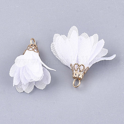 シフォンペンダント  鉄パーツ  花  ゴールドカラー  ホワイト  25~27x20~30mm  穴：2.5mm&nbsp;FIND-S300-03T