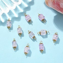 透明なひび割れガラスキューブコネクタチャーム10個  304ステンレススチール製金具付き  ゴールドカラー  蘭  18mm  穴：3mm&nbsp;PALLOY-JF03946