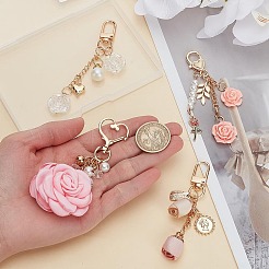 4Pcs 4 Styles Satin & Resin Rose Pendant Decorations&nbsp;KEYC-AR0001-33