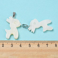 天然淡水シェルのペンダント  プラチナメッキ合金スナップオンベイル付き鹿チャーム  ホワイトスモーク  30x18x3mm  穴：5.5x2mm&nbsp;PALLOY-Q462-05P