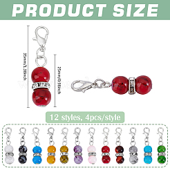 48Pcs 12 Styles Iron & Round Glass Pendant Decorations&nbsp;HJEW-PH02238