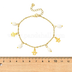 304 Stainless Steel & Electroplated Glass Natural Cultured Freshwater Pearl Charm Bracelets&nbsp;BJEW-JB13978