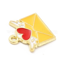 合金エナメルチャーム  ライトゴールド  ハートと翼のチャーム付き封筒  ゴールド  15x15x1mm  穴：1.4mm&nbsp;ENAM-D041-05D